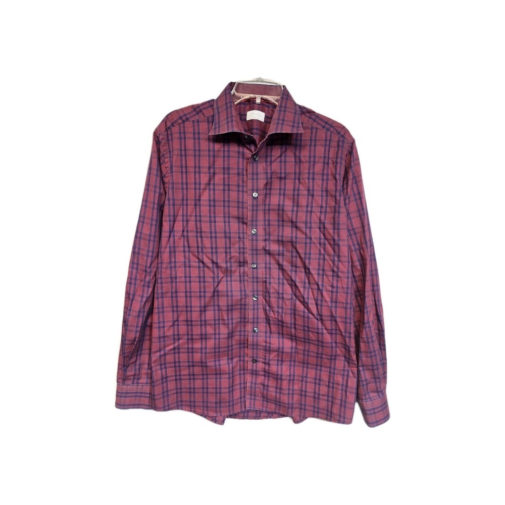 Eton Slim Fit Formal Shirt Men's 44 17.5 XL Checked Buttoned Spread‎ Red Blue